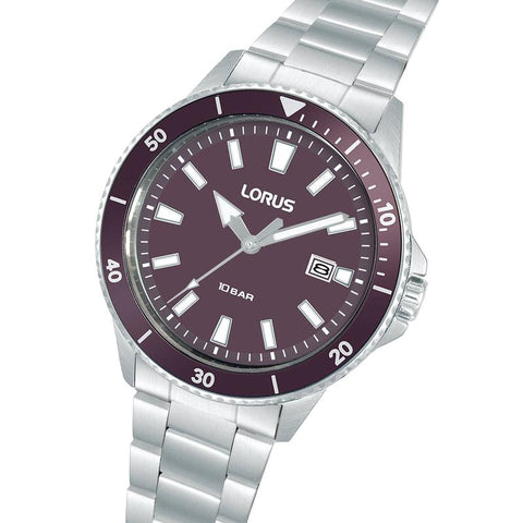 The Watch Boutique Lorus Men's Dark Purple Matte Dial Stainless Steel Watch