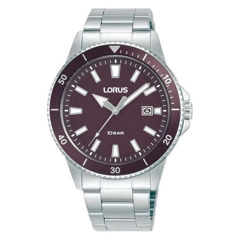 The Watch Boutique Lorus Men's Dark Purple Matte Dial Stainless Steel Watch