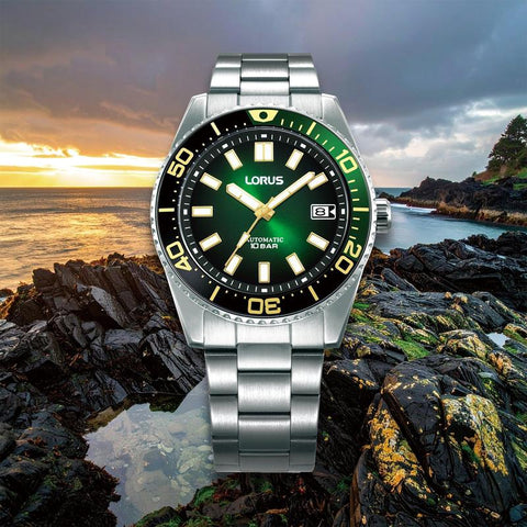 Lorus Sports Men's Automatic Watch Dark Green Sunray Dial