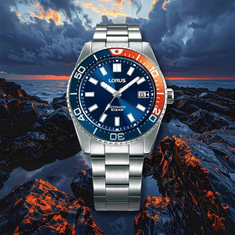 Lorus Sports Men's Automatic Watch Stainless Steel Dark Blue Sunray Dial