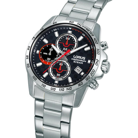 The Watch Boutique Lorus Sports Men's Quartz Chronograph Watch Black Sunray Dial
