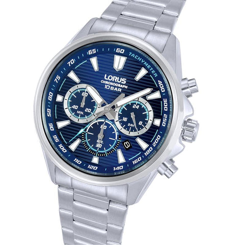 The Watch Boutique Lorus Sports Men's Quartz Chronograph Watch Dark Blue Sunray Dial