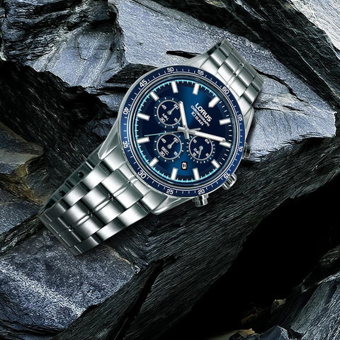 The Watch Boutique Lorus Sports Men's Quartz Chronograph Watch Dark Blue Sunray Dial