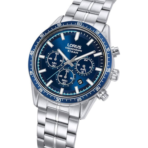 The Watch Boutique Lorus Sports Men's Quartz Chronograph Watch Dark Blue Sunray Dial