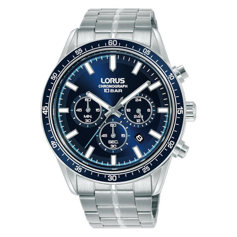 The Watch Boutique Lorus Sports Men's Quartz Chronograph Watch Dark Blue Sunray Dial