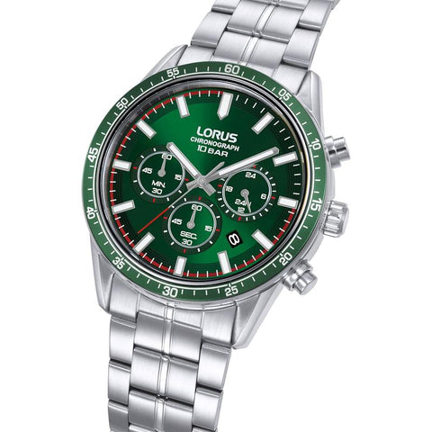 The Watch Boutique Lorus Sports Men's Quartz Chronograph Watch Dark Green Sunray Dial