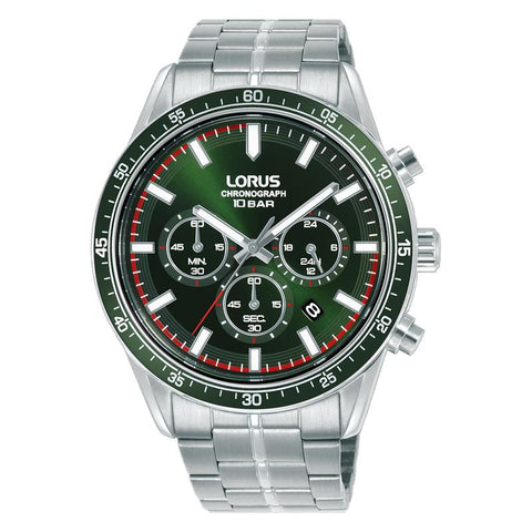 The Watch Boutique Lorus Sports Men's Quartz Chronograph Watch Dark Green Sunray Dial