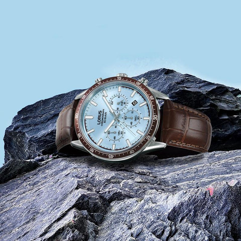 The Watch Boutique Lorus Sports Men's Quartz Chronograph Watch Light Blue Sunray Dial