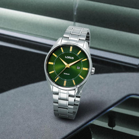 The Watch Boutique Lorus Sports Men's Quartz Watch Stainless Steel Dark Green Sunray Dial