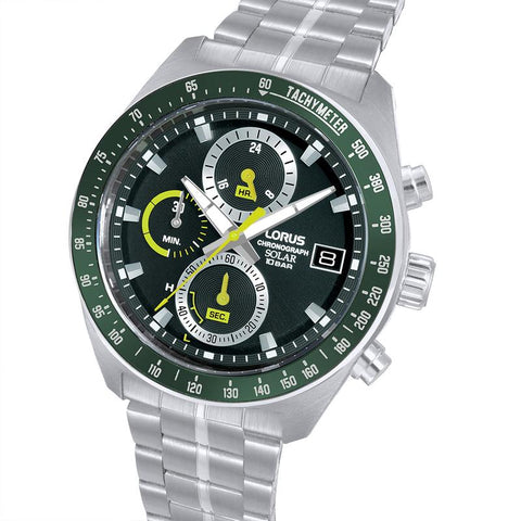 The Watch Boutique Lorus Sports Men's Solar Chronograph Watch Black Sunray Dial