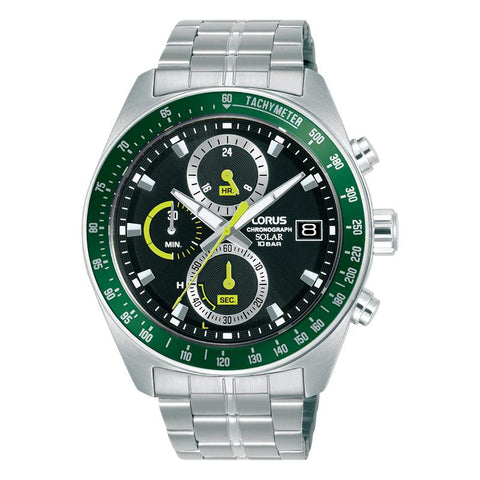 The Watch Boutique Lorus Sports Men's Solar Chronograph Watch Black Sunray Dial