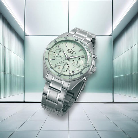 The Watch Boutique Lorus Sports Women's Quartz Chronograph Watch Light Green Sunray Dial
