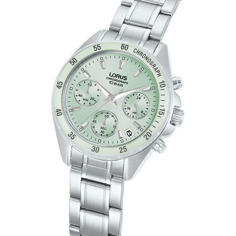 The Watch Boutique Lorus Sports Women's Quartz Chronograph Watch Light Green Sunray Dial