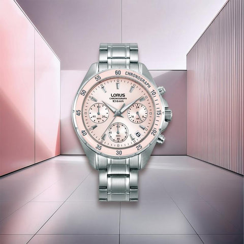 The Watch Boutique Lorus Sports Women's Quartz Chronograph Watch Light Pink Sunray Dial
