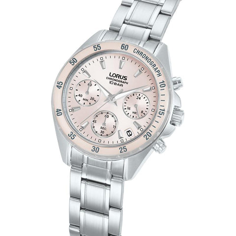 The Watch Boutique Lorus Sports Women's Quartz Chronograph Watch Light Pink Sunray Dial