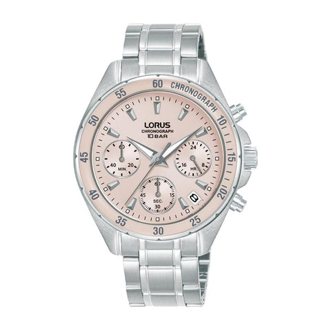 The Watch Boutique Lorus Sports Women's Quartz Chronograph Watch Light Pink Sunray Dial
