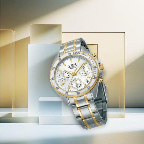 The Watch Boutique Lorus Sports Women's Quartz Chronograph Watch Silver White Sunray Dial