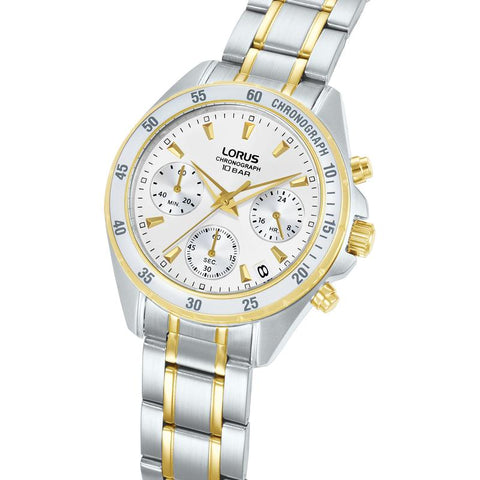The Watch Boutique Lorus Sports Women's Quartz Chronograph Watch Silver White Sunray Dial