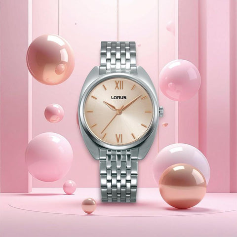 The Watch Boutique Lorus Women's 30mm Quartz Watch Silver Light Pink Sunray Dial