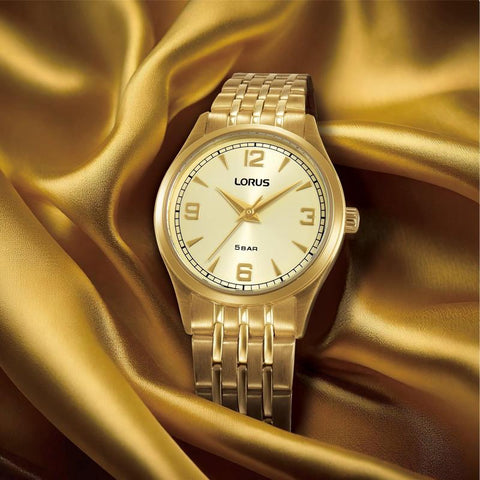 Lorus Women's Quartz Watch Silver Champagne Sunray Dial