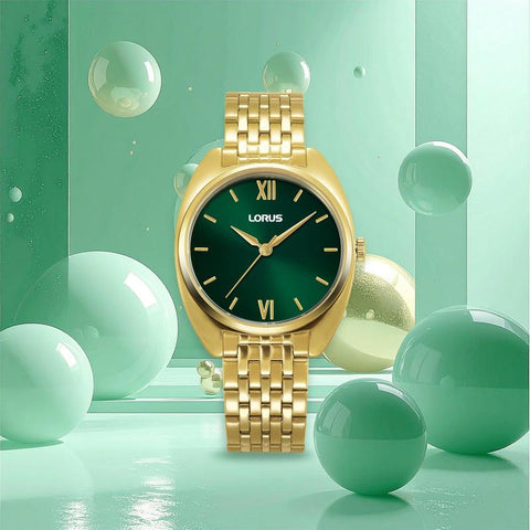 Lorus Women's Quartz Watch Silver Dark Green Sunray Dial