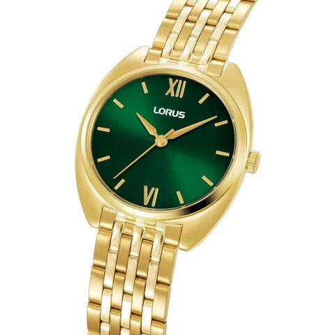Lorus Women's Quartz Watch Silver Dark Green Sunray Dial