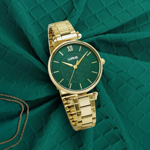 The Watch Boutique Lorus Women's Quartz Watch Silver Dark Green Sunray Dial