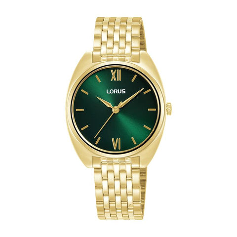 Lorus Women's Quartz Watch Silver Dark Green Sunray Dial