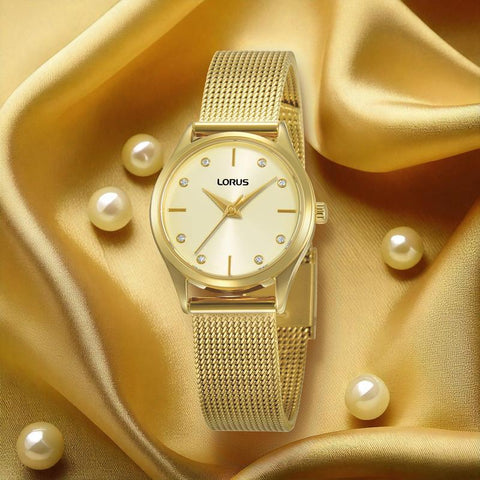 The Watch Boutique Lorus Women's Quartz Watch Silver Light Champagne Sunray Dial