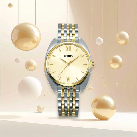 The Watch Boutique Lorus Women's Quartz Watch Silver Light Champagne Sunray Dial