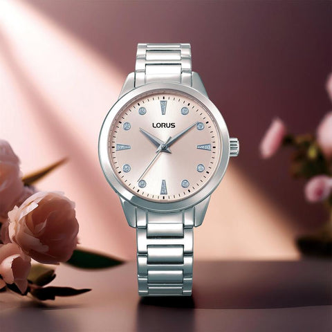 The Watch Boutique Lorus Women's Quartz Watch Silver Light Pink Sunray Dial