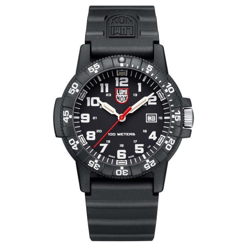 Luminox Leatherback Sea Turtle Giant watch with 44mm black CARBONOX case, black dial, and durable PU strap.