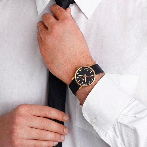 The Watch Boutique Mondaine Evo2 Black Leather Analogue Watch 40mm