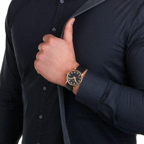 The Watch Boutique Mondaine Evo2 Black Leather Analogue Watch 40mm