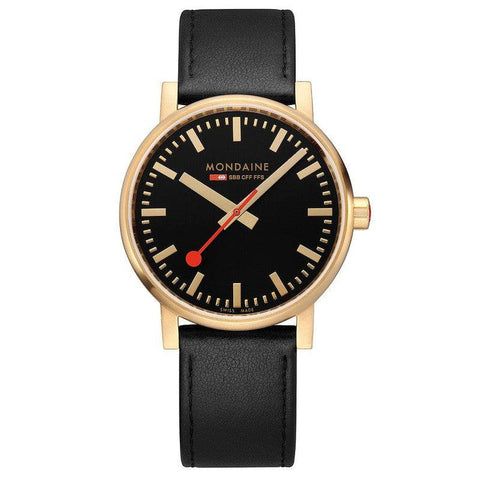 The Watch Boutique Mondaine Evo2 Black Leather Analogue Watch 40mm
