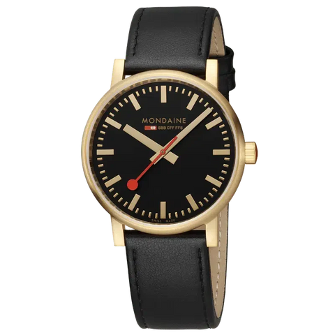 The Watch Boutique Mondaine Evo2 Black Leather Analogue Watch 40mm