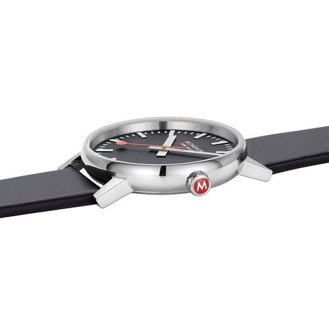 The Watch Boutique Mondaine Evo2 Black Vegan Leather Analogue Watch 43mm