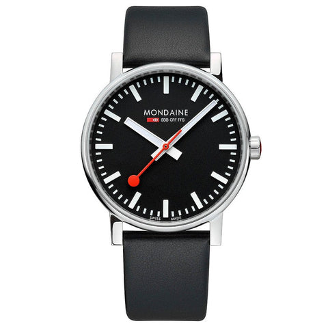 The Watch Boutique Mondaine Evo2 Black Vegan Leather Analogue Watch 43mm