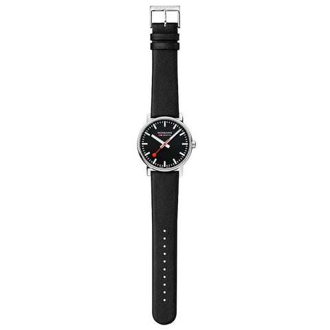 The Watch Boutique Mondaine Evo2 Black Vegan Leather Analogue Watch 43mm