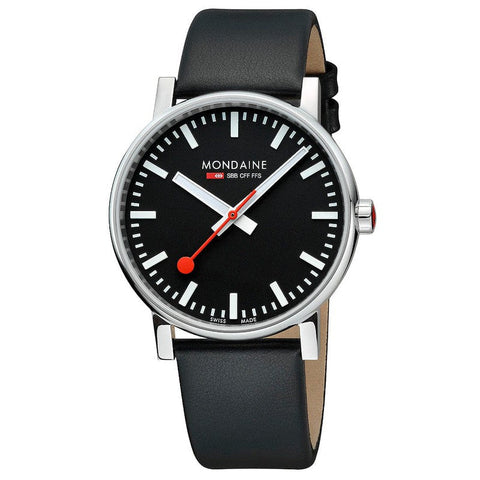 The Watch Boutique Mondaine Evo2 Black Vegan Leather Analogue Watch 43mm