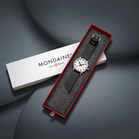 The Watch Boutique Mondaine Neo Black Leather Chrono Watch 41mm