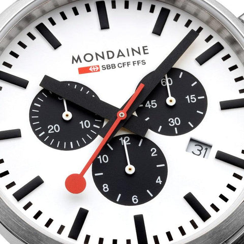 The Watch Boutique Mondaine Neo Black Leather Chrono Watch 41mm