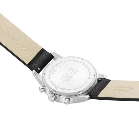 The Watch Boutique Mondaine Neo Black Vegan Leather Chrono Watch 41mm