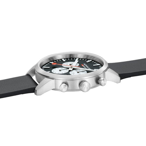 The Watch Boutique Mondaine Neo Black Vegan Leather Chrono Watch 41mm