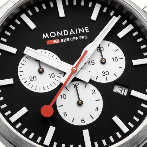 The Watch Boutique Mondaine Neo Black Vegan Leather Chrono Watch 41mm