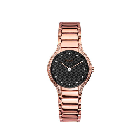 The Watch Boutique Obaku Acacie - Merlot Black Dial Rose Gold Lds Watch V276LEVBSV
