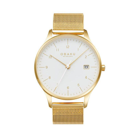 The Watch Boutique Obaku Chia Gold - White Dial Stainless Steel Gents Watch V298GDGWMG