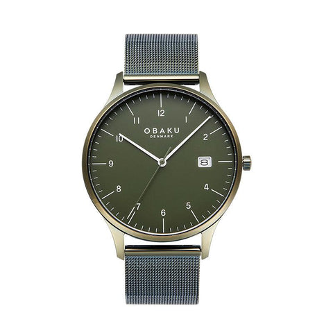 The Watch Boutique Obaku Chia Leaf - Green Dial Stainless Steel Gents Watch V298GDEEME