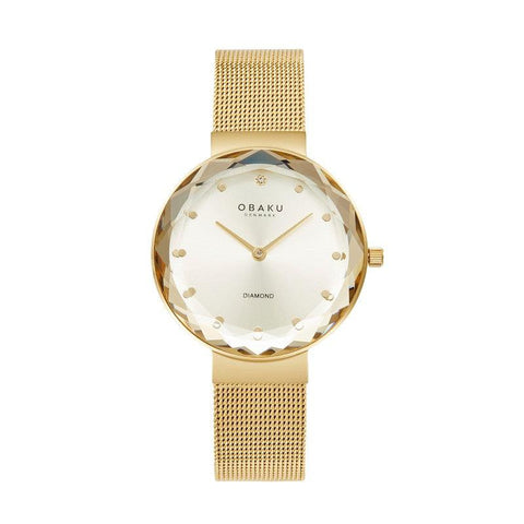 The Watch Boutique Obaku Facet Gold - Silver Dial Stainless Steel Ladies Watch V300LXGGMG