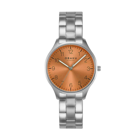 The Watch Boutique Obaku Falke Lille - Stainless Steel Strap Orange Dial Watch V260LXCYSC-DAF
